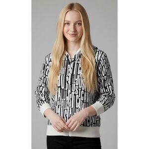 ROBERTO CAVALLI /JUST CAVALLI Monogram Black White 3/4 Sleeve Crop Hoodie W's M
